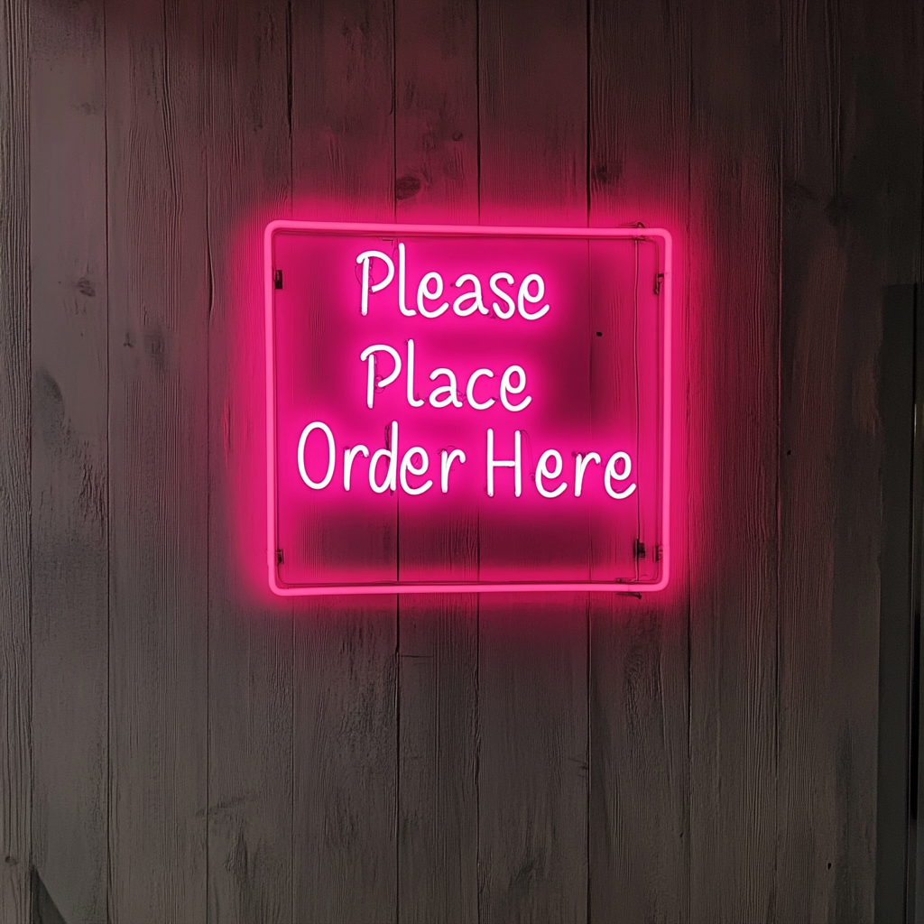 "Please Place Order Here" - Pink Neon Sign, 24 Inches