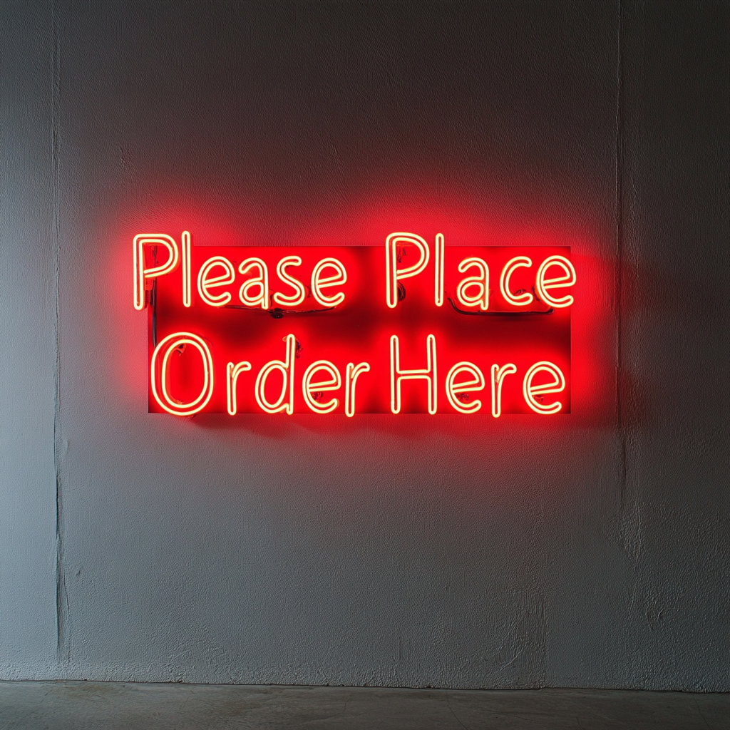 "Please Place Order Here" - Red Neon Sign, 24 Inches