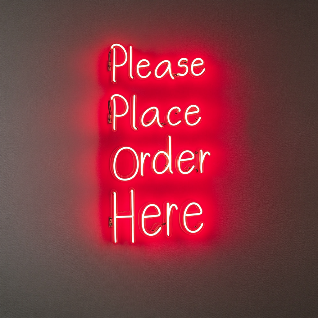 "Please Place Order Here" - Red Neon Sign, 24 Inches
