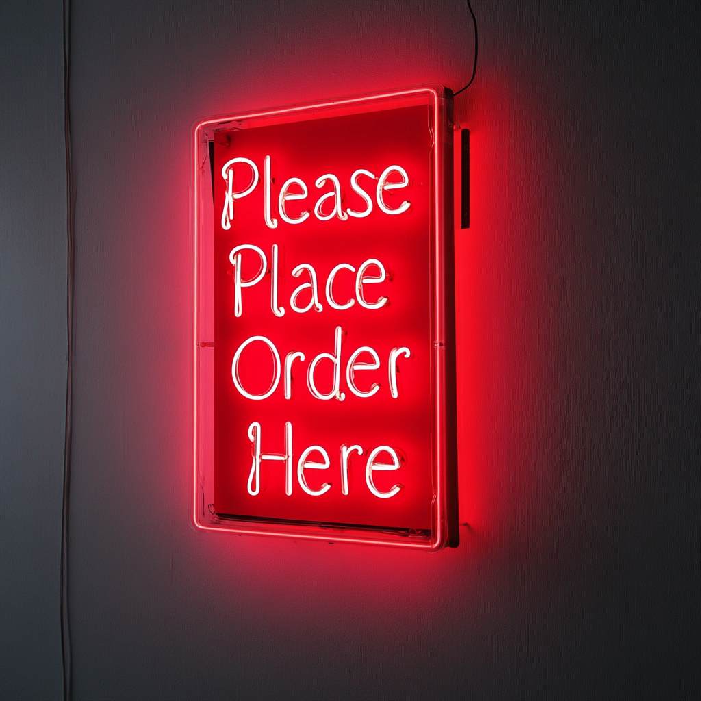 "Please Place Order Here" - Red Neon Sign, 24 Inches