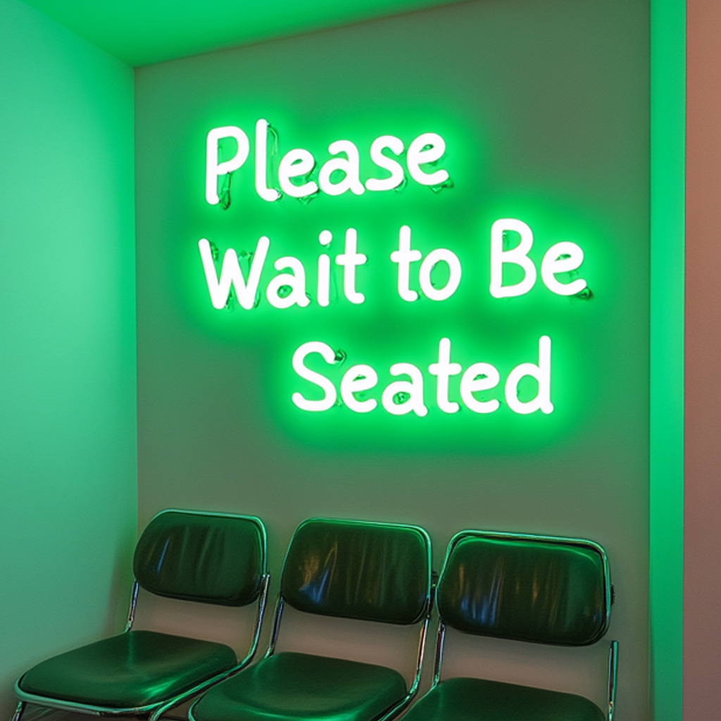 "Please Wait to Be Seated" - Green Neon Sign, 24 Inches