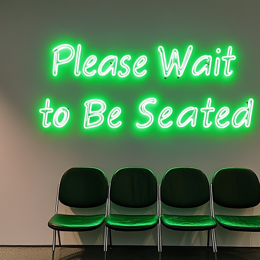 "Please Wait to Be Seated" - Green Neon Sign, 24 Inches
