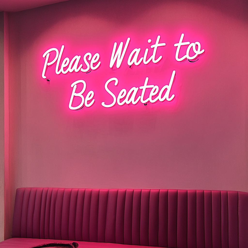 "Please Wait to Be Seated" - Pink Neon Sign, 24 Inches