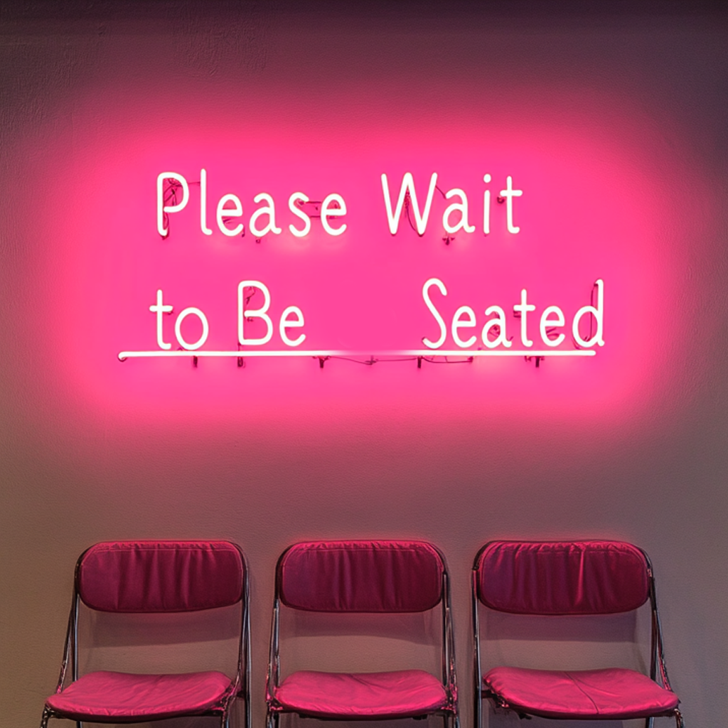 "Please Wait to Be Seated" - Pink Neon Sign, 24 Inches