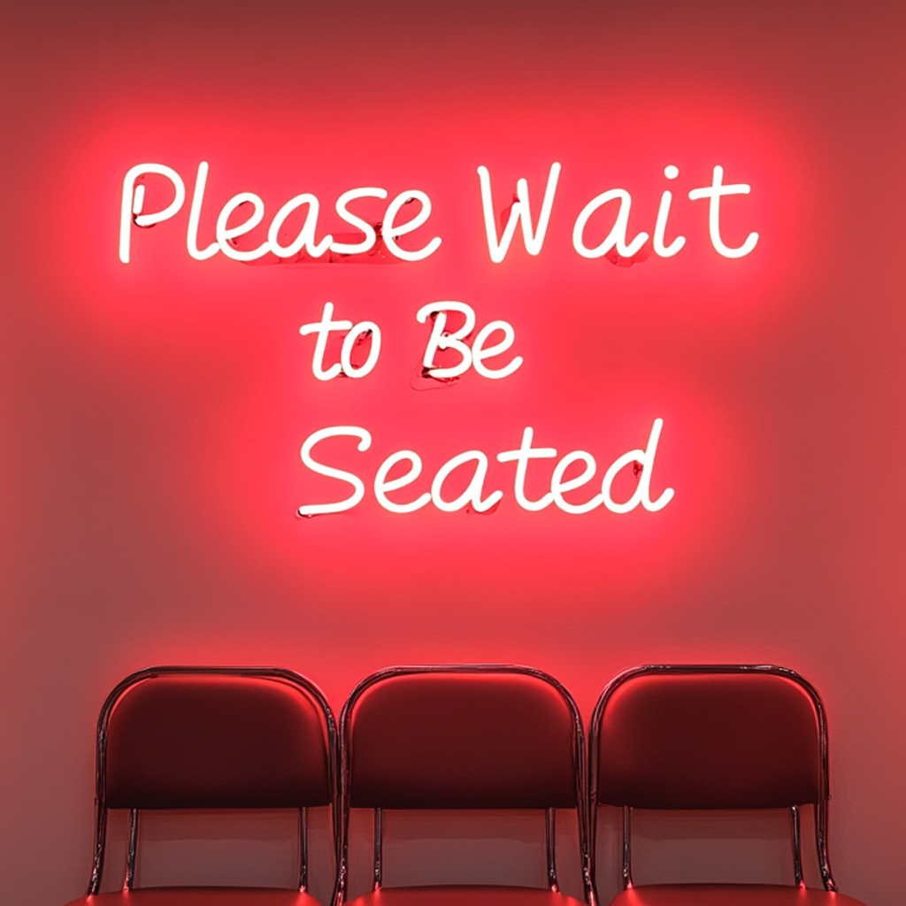 "Please Wait to Be Seated" - Red Neon Sign, 24 Inches