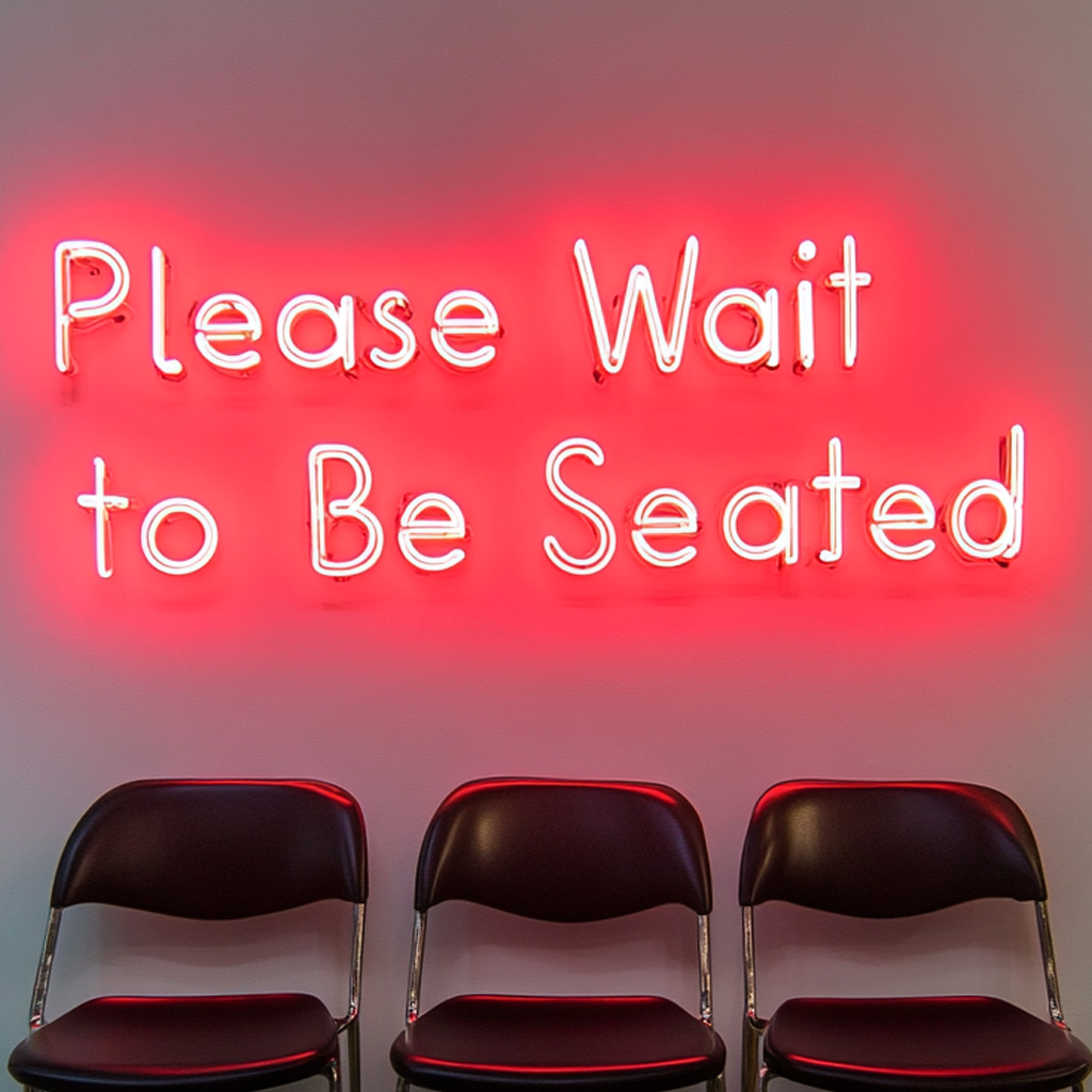 "Please Wait to Be Seated" - Red Neon Sign, 24 Inches