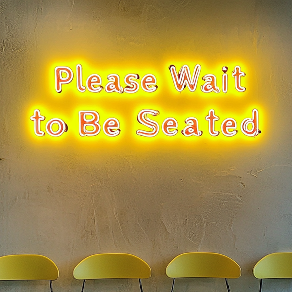 "Please Wait to Be Seated" - Yellow Neon Sign, 24 Inches