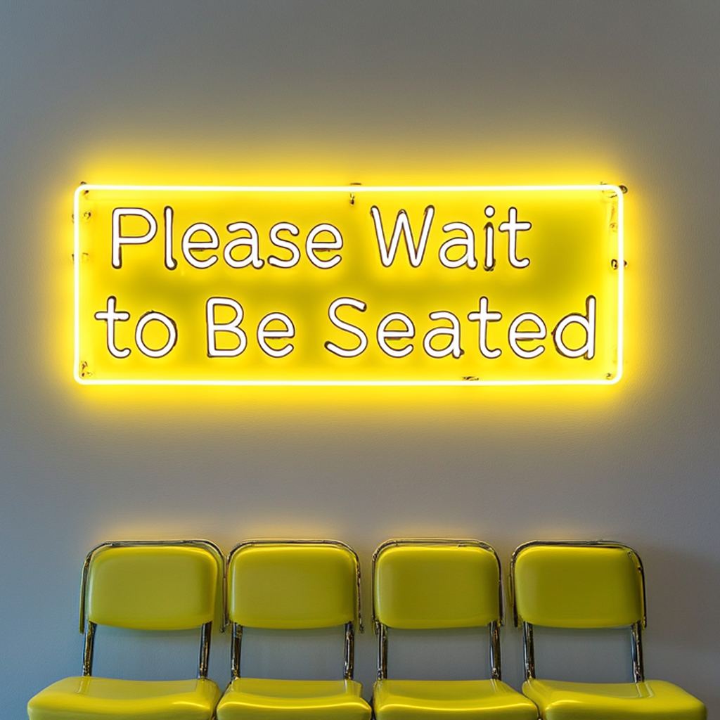 "Please Wait to Be Seated" - Yellow Neon Sign, 24 Inches
