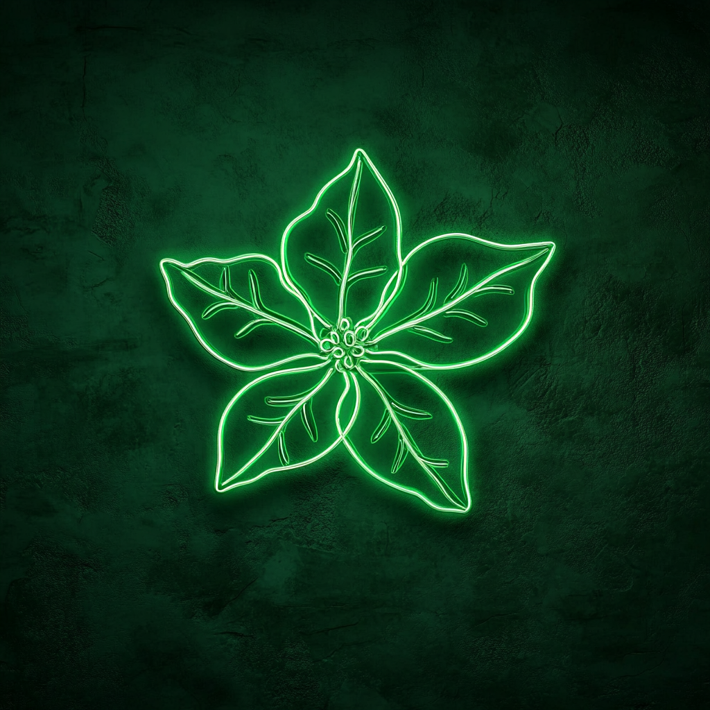 Poinsettia - Green Neon Sign, 18 Inches