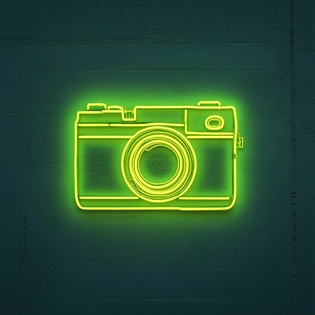 Polaroid Camera - Green Neon Sign, 24 Inches