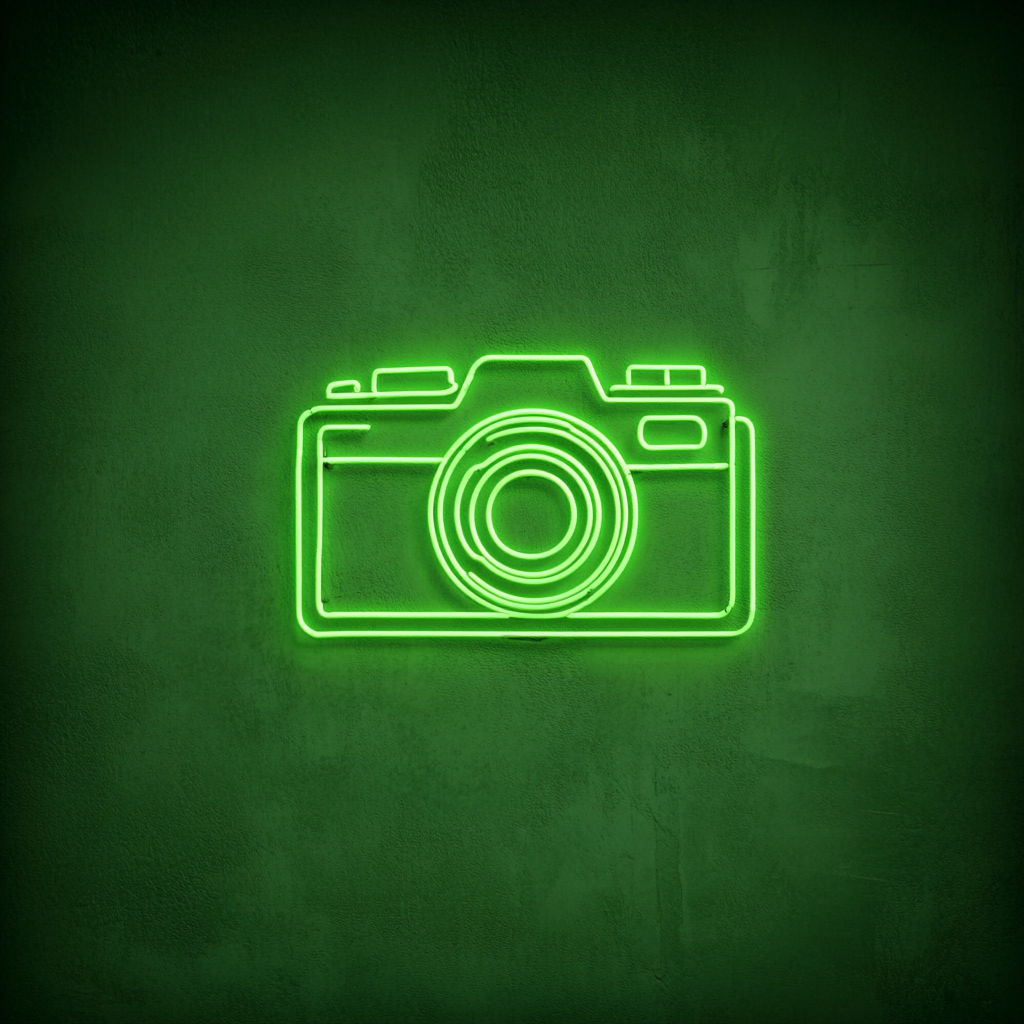 Polaroid Camera - Green Neon Sign, 24 Inches