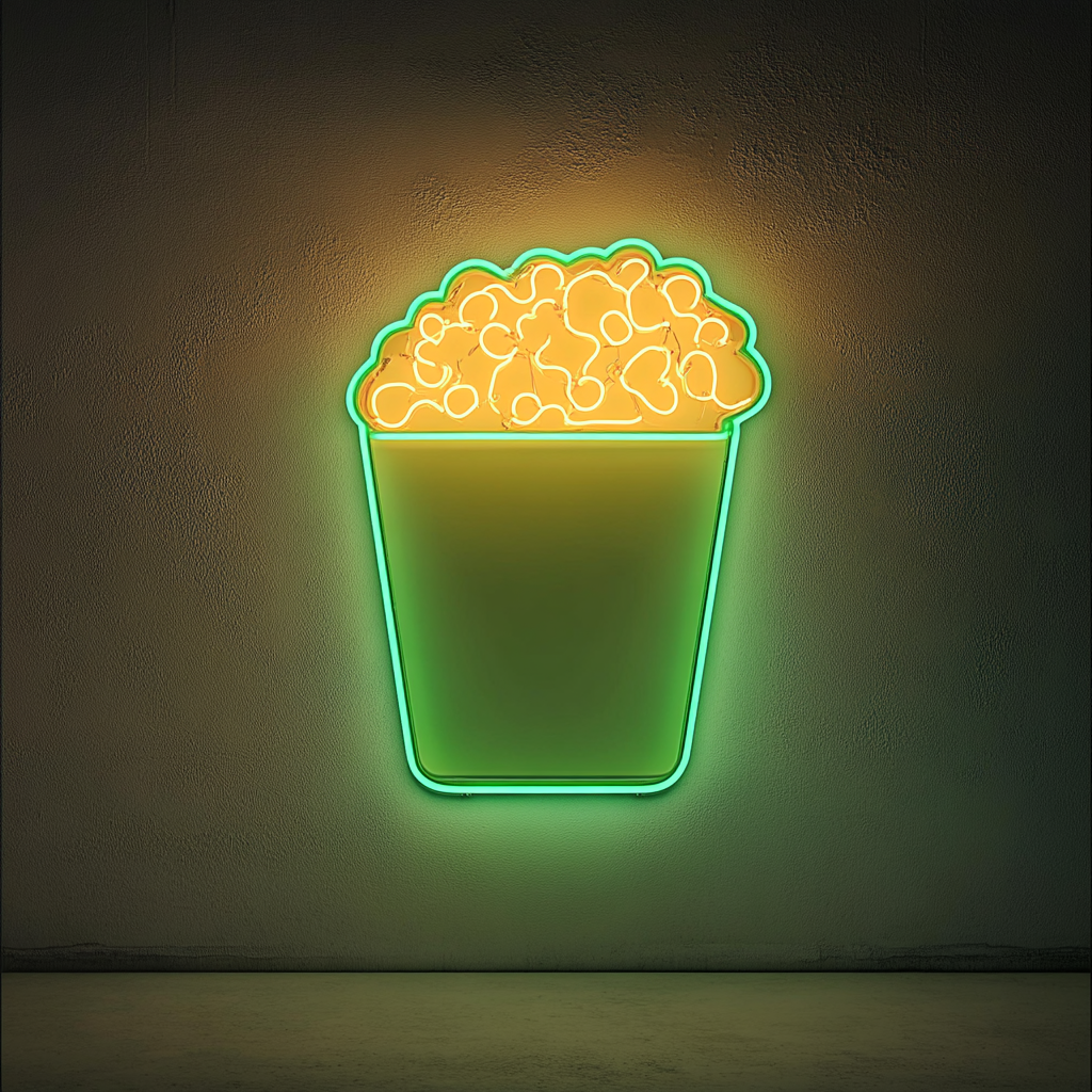 Popcorn Box with Butter - Green Neon Sign, 18 Inches