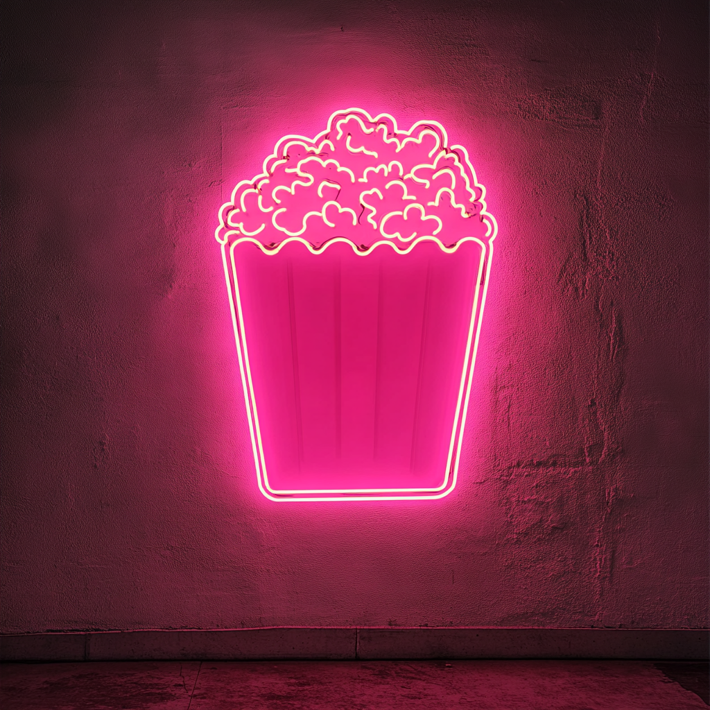 Popcorn Box with Butter - Pink Neon Sign, 18 Inches