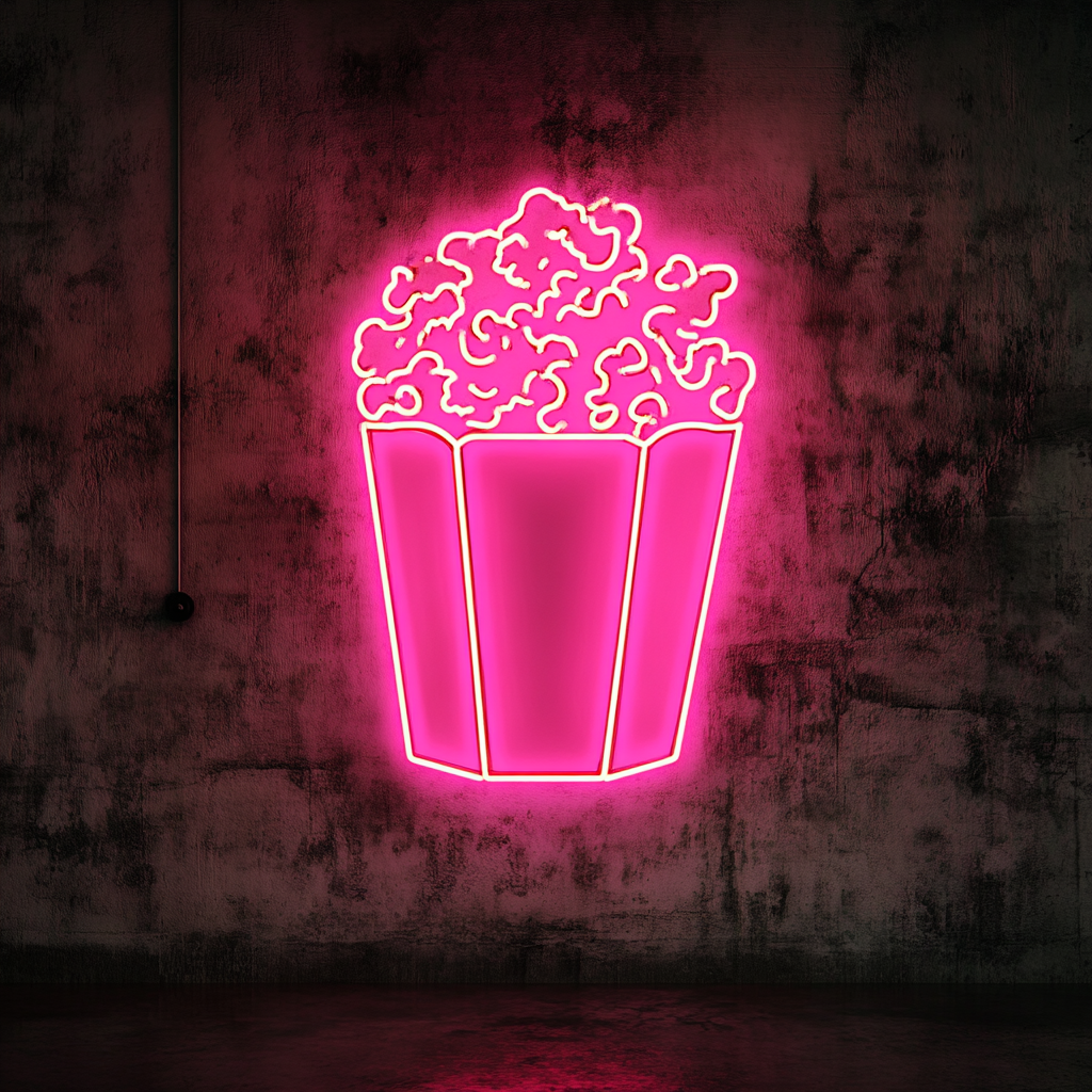 Popcorn Box with Butter - Pink Neon Sign, 18 Inches