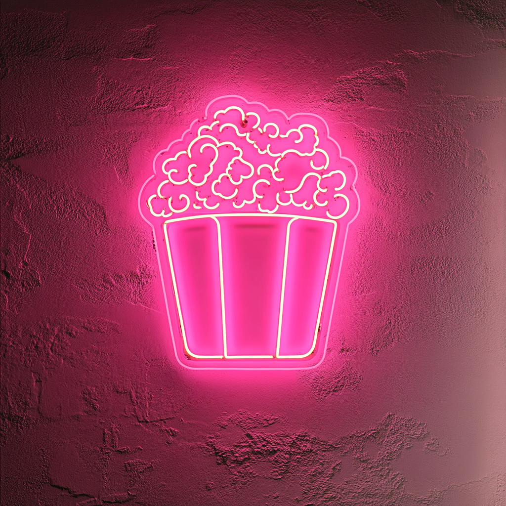 Popcorn Box with Butter - Pink Neon Sign, 24 Inches