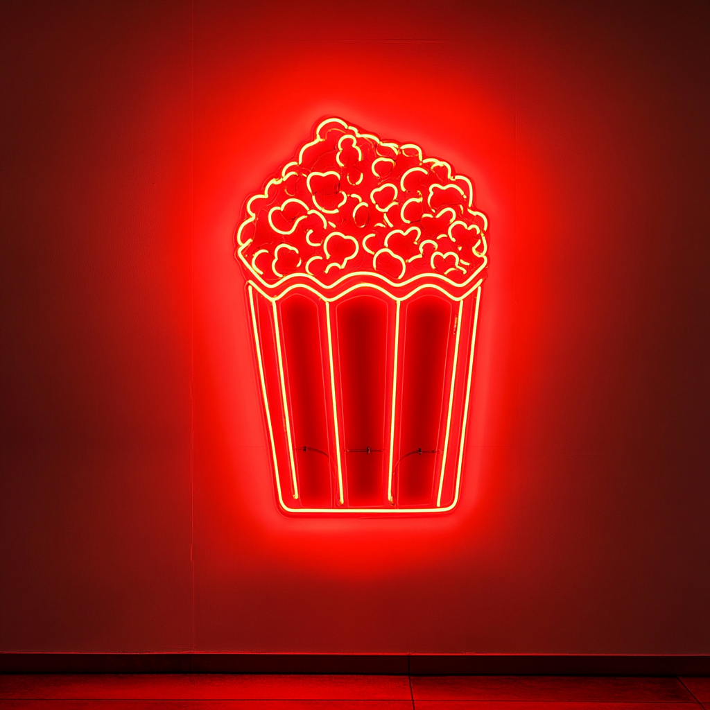 Popcorn Box with Butter - Red Neon Sign, 24 Inches