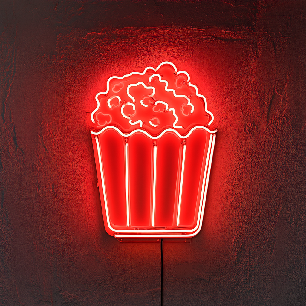 Popcorn Box with Butter - Red Neon Sign, 24 Inches