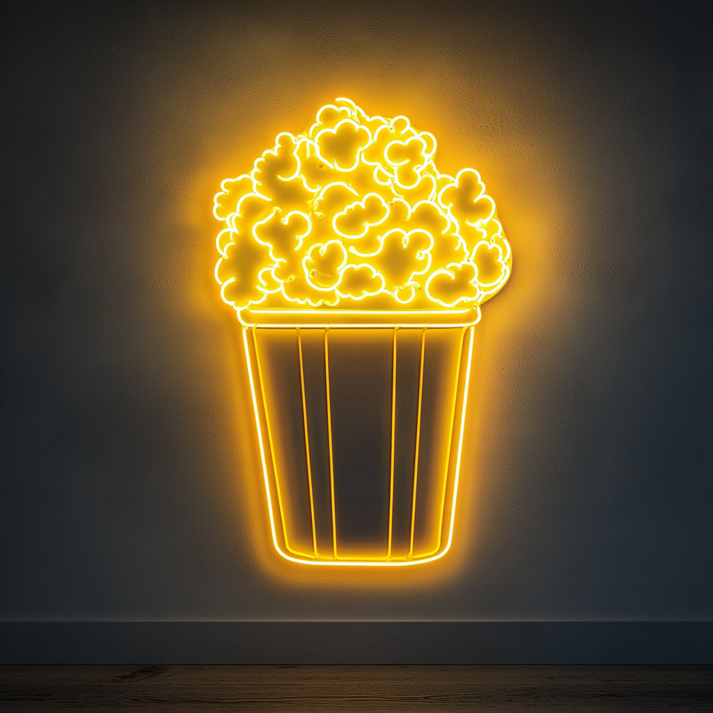 Popcorn Box with Butter - Yellow Neon Sign, 18 Inches