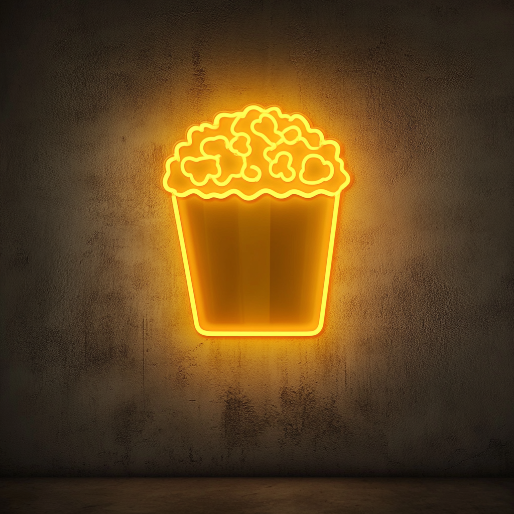 Popcorn Box with Butter - Yellow Neon Sign, 24 Inches