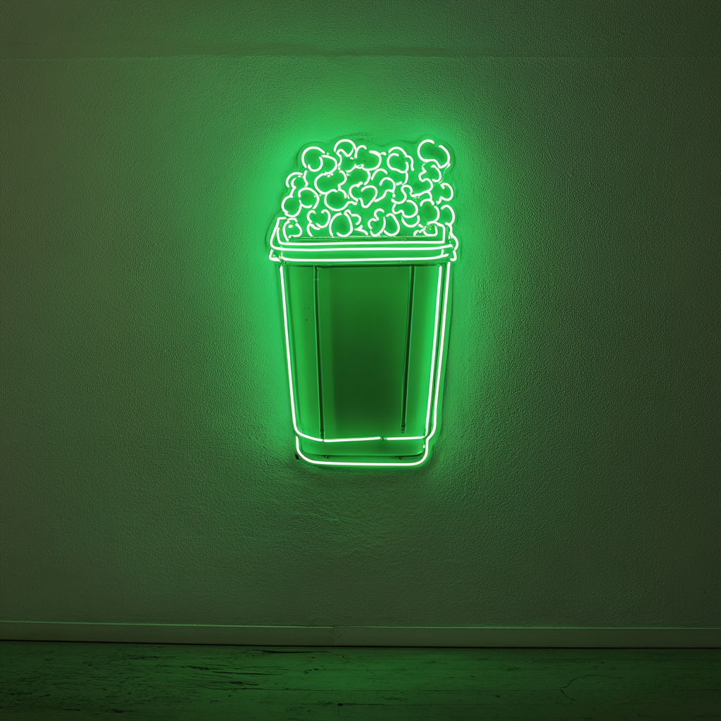 Popcorn Machine - Green Neon Sign, 18 Inches