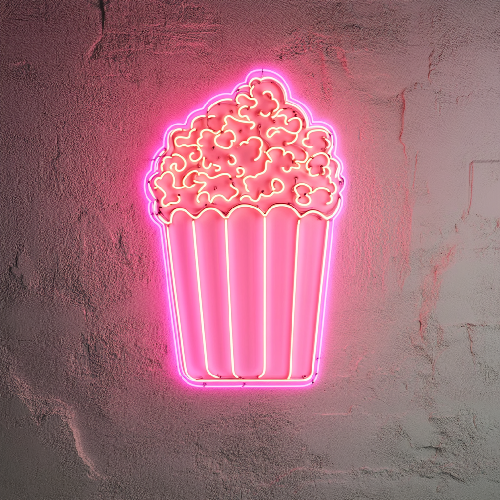 Popcorn Machine - Pink Neon Sign, 24 Inches