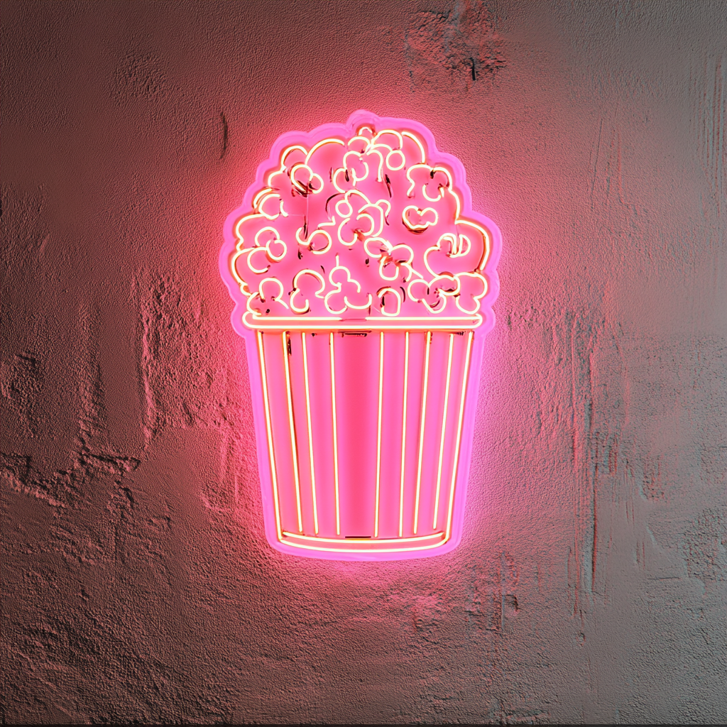 Popcorn Machine - Pink Neon Sign, 18 Inches