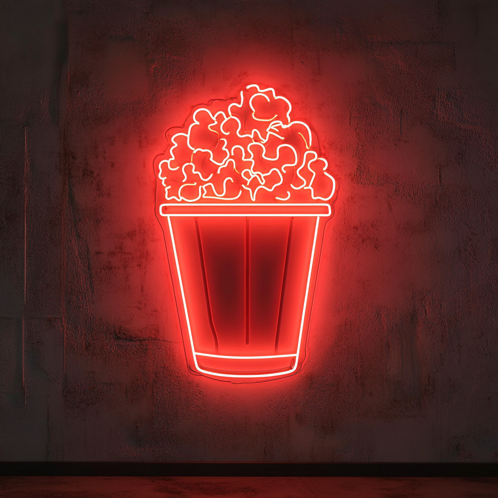 Popcorn Machine - Red Neon Sign, 24 Inches