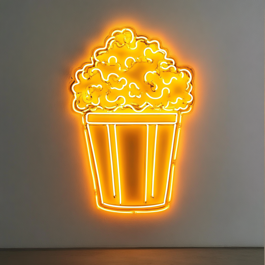 Popcorn Machine - Yellow Neon Sign, 24 Inches