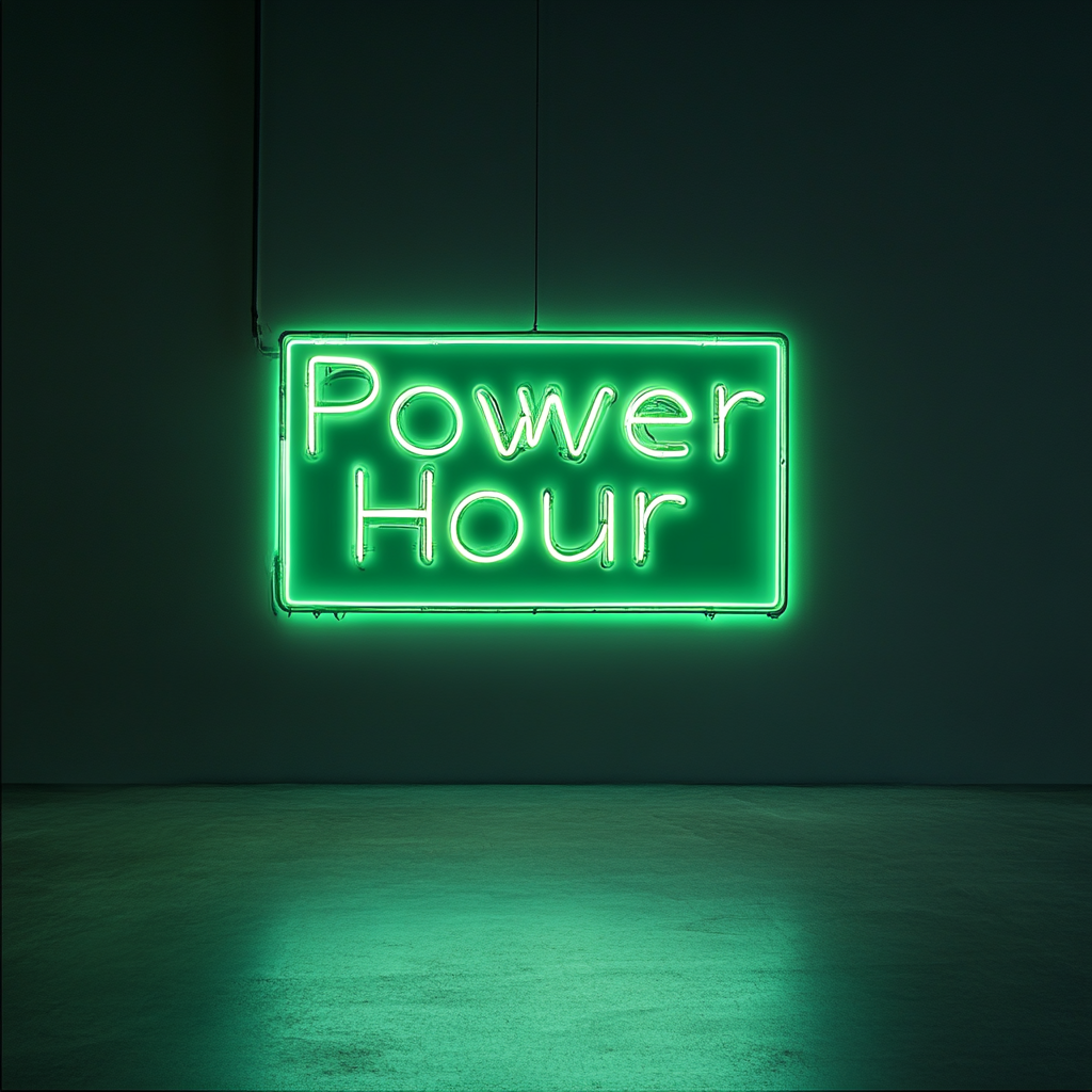 "Power Hour" - Green Neon Sign, 24 Inches