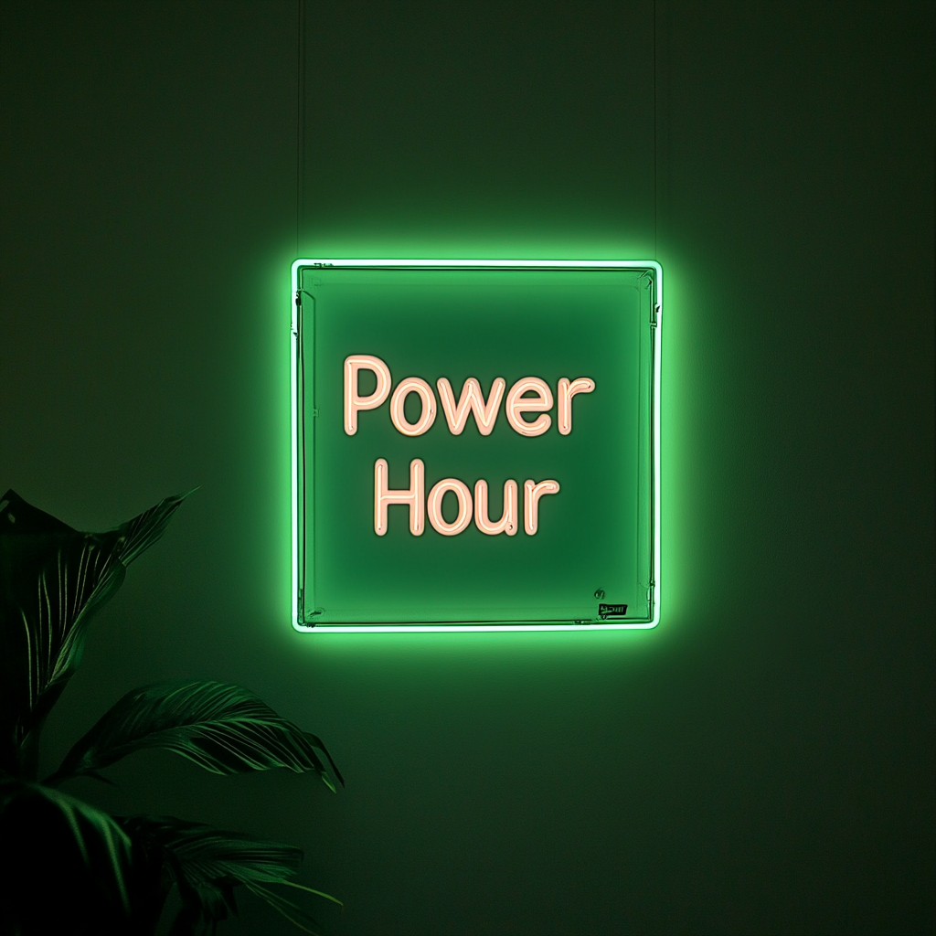 "Power Hour" - Green Neon Sign, 24 Inches