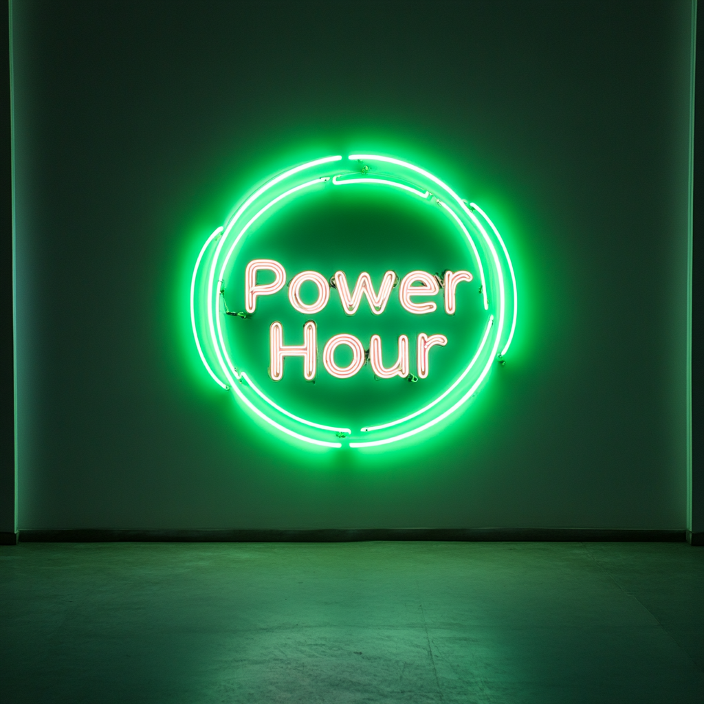 "Power Hour" - Green Neon Sign, 24 Inches