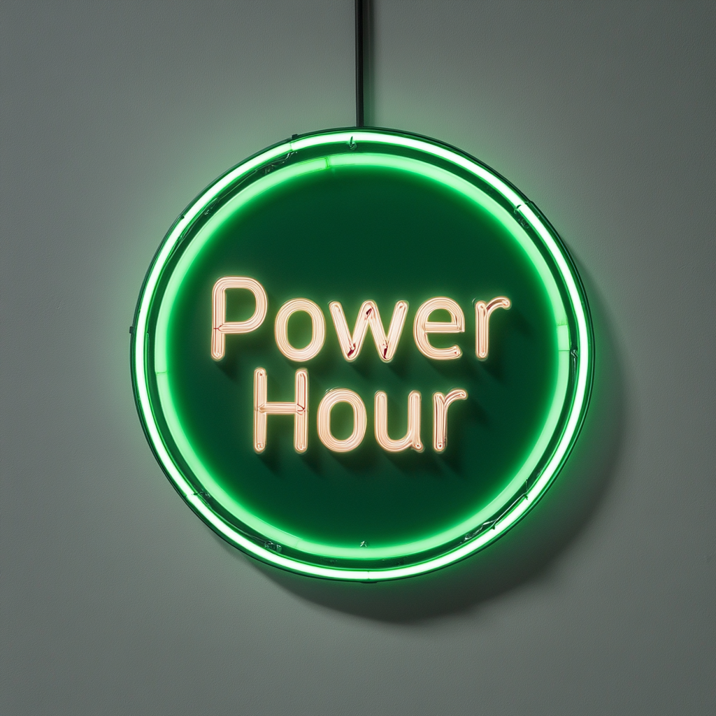 "Power Hour" - Green Neon Sign, 24 Inches