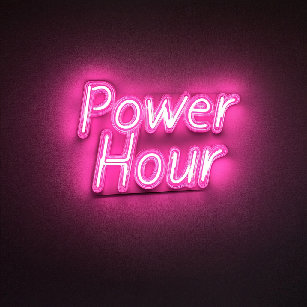 "Power Hour" - Pink Neon Sign, 24 Inches
