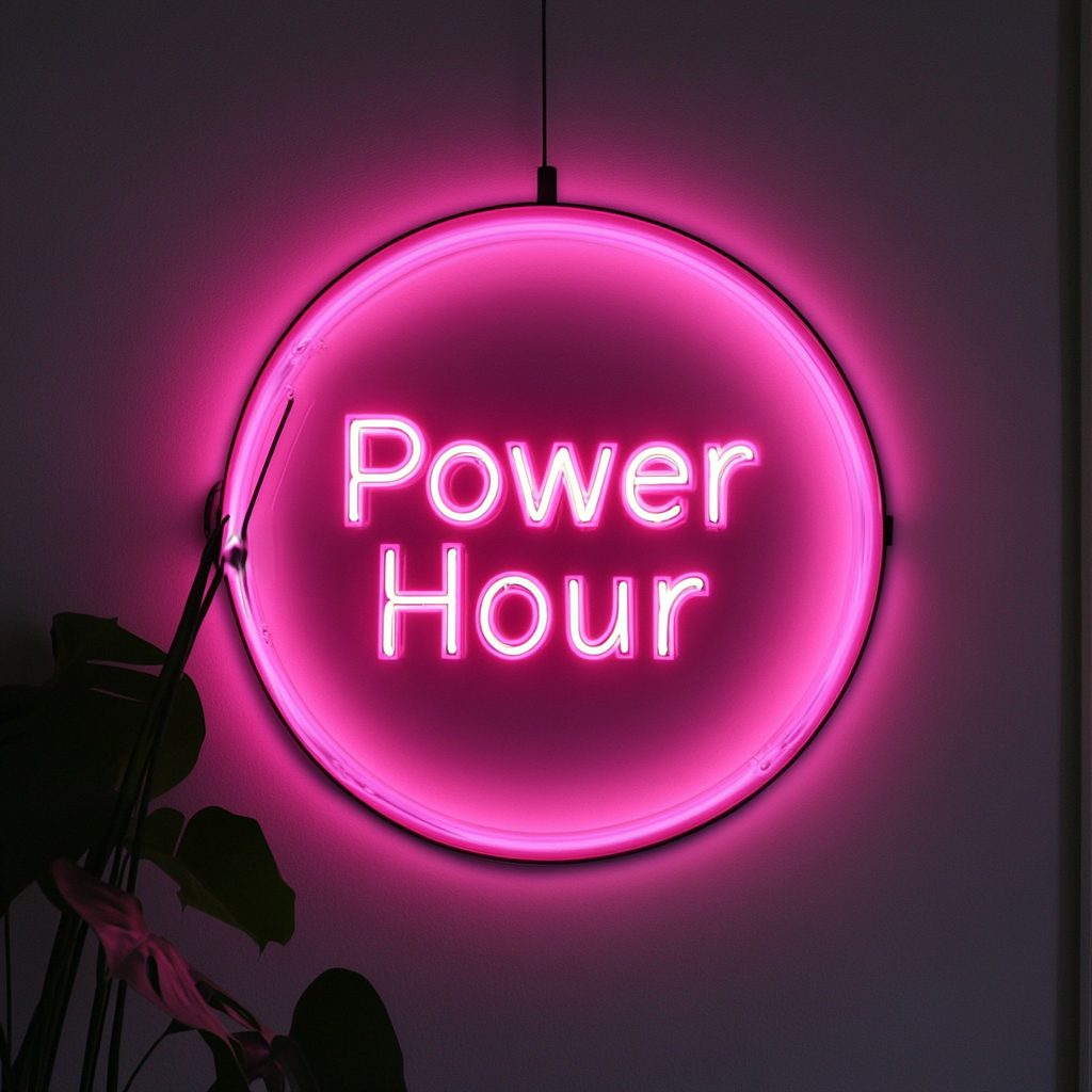 "Power Hour" - Pink Neon Sign, 24 Inches