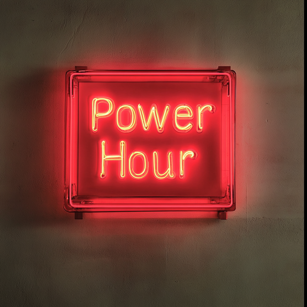 "Power Hour" - Red Neon Sign, 24 Inches