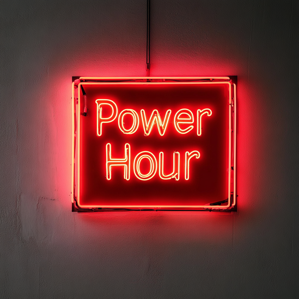 "Power Hour" - Red Neon Sign, 24 Inches