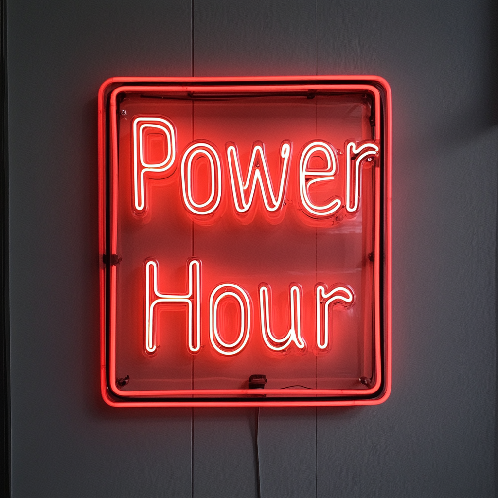"Power Hour" - Red Neon Sign, 24 Inches