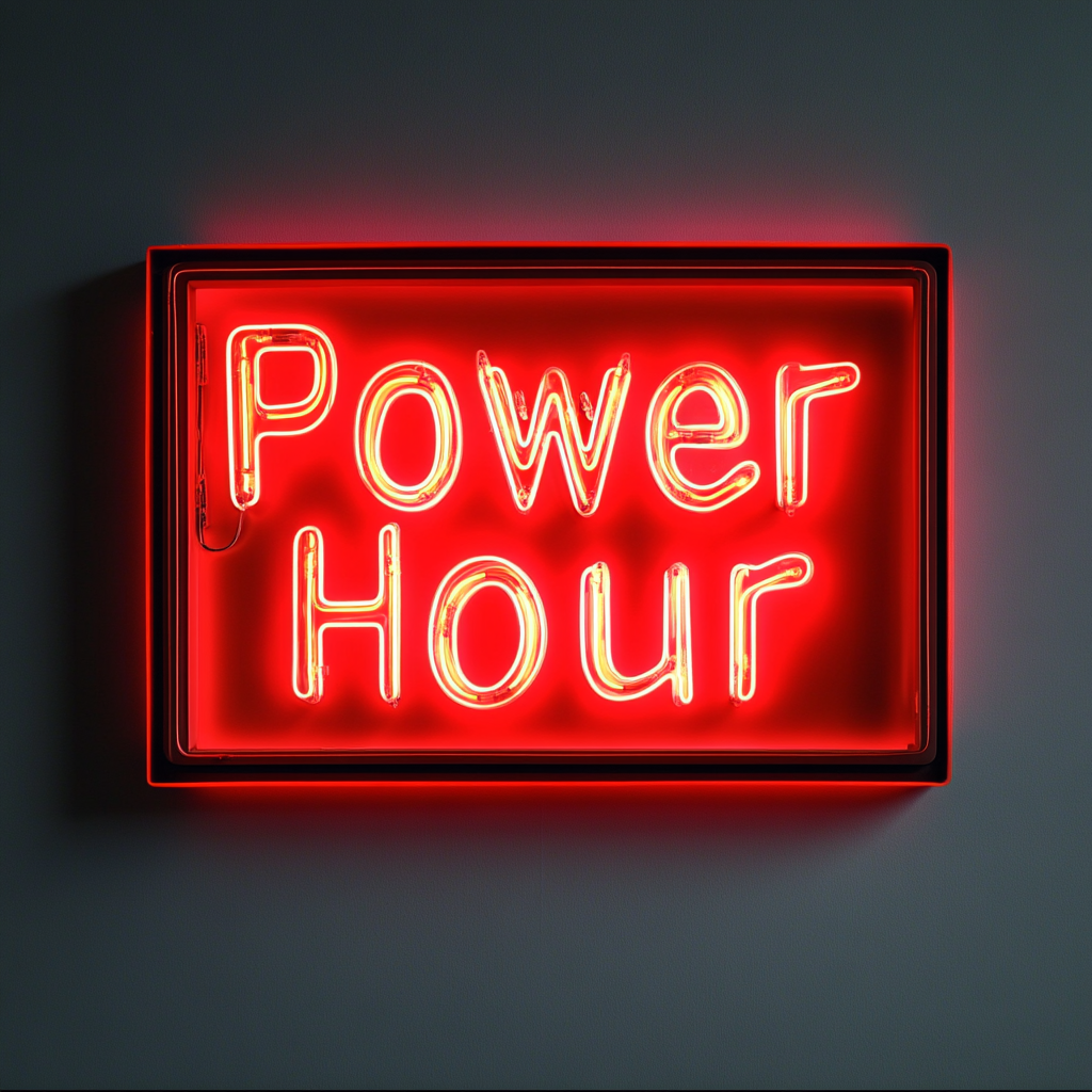 "Power Hour" - Red Neon Sign, 24 Inches