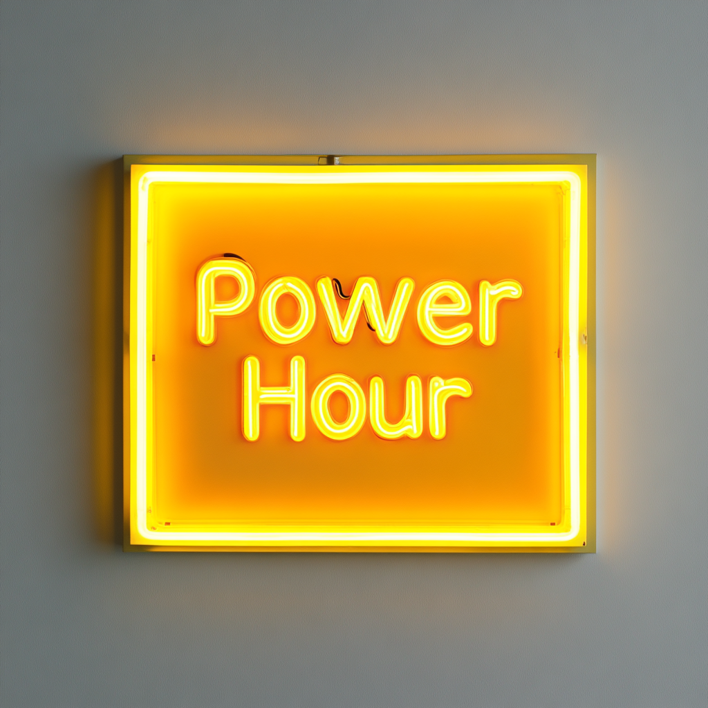 "Power Hour" - Yellow Neon Sign, 24 Inches