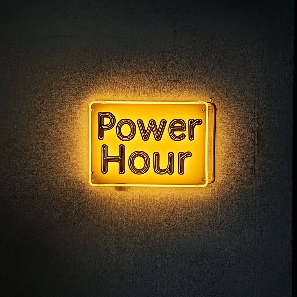 "Power Hour" - Yellow Neon Sign, 24 Inches