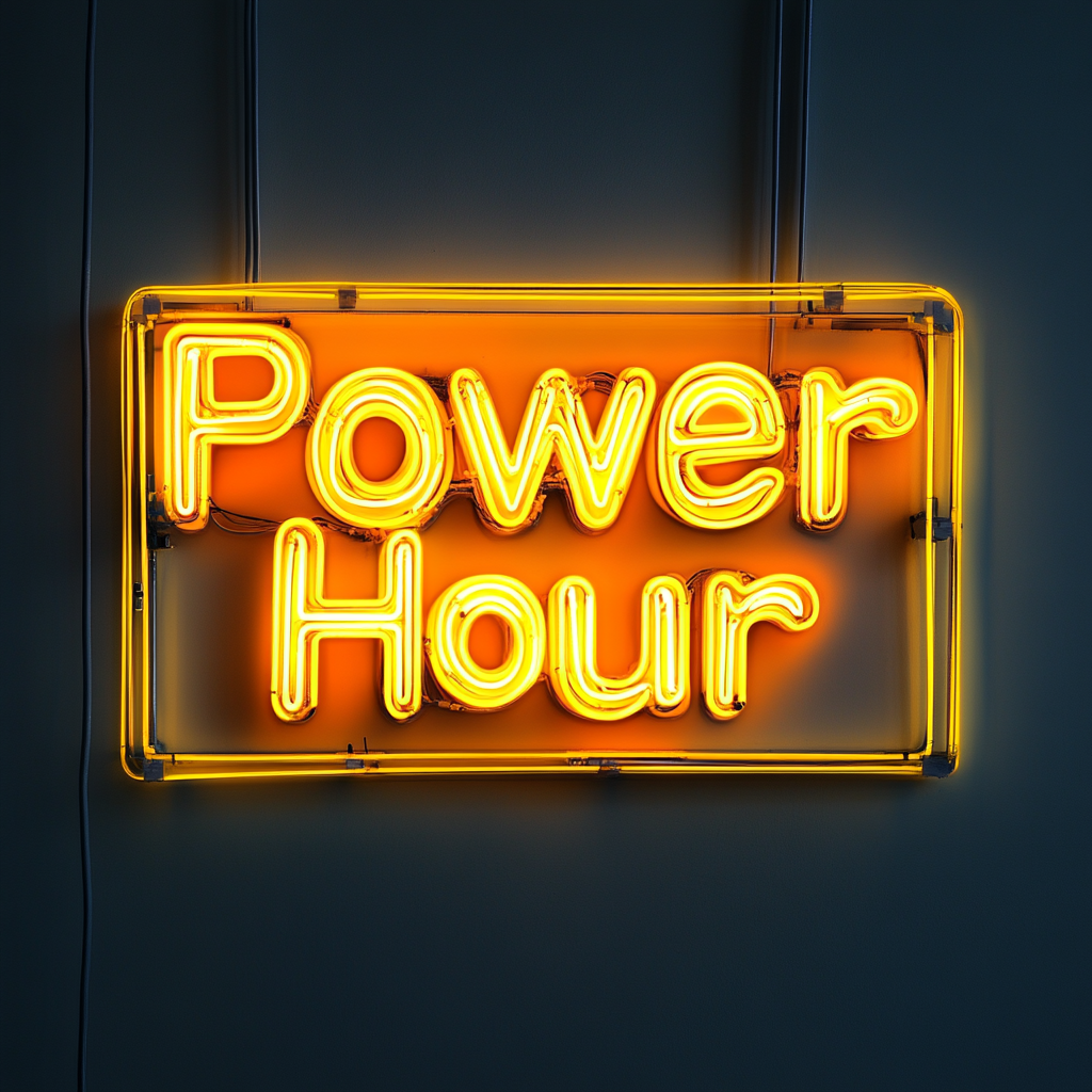 "Power Hour" - Yellow Neon Sign, 24 Inches