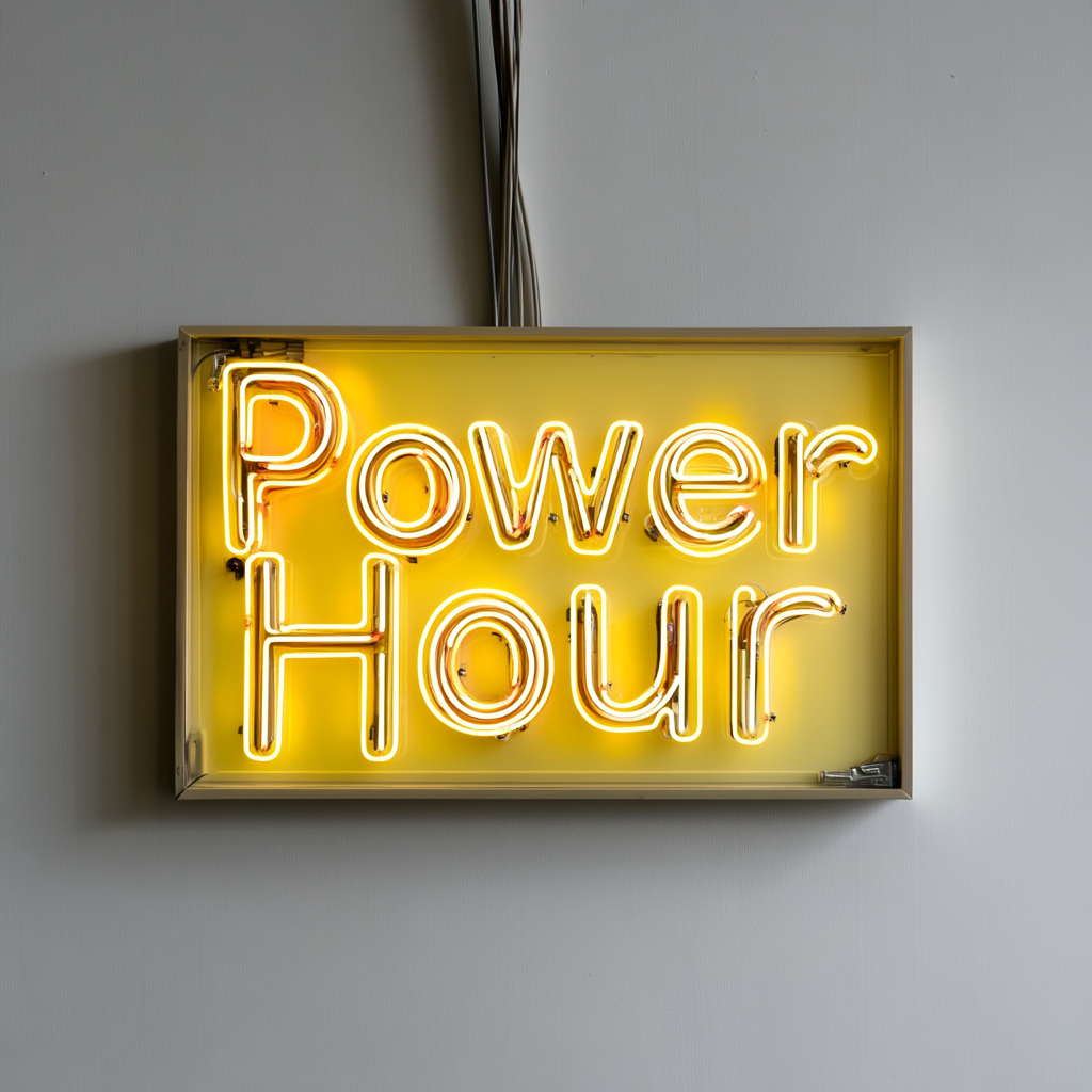 "Power Hour" - Yellow Neon Sign, 24 Inches