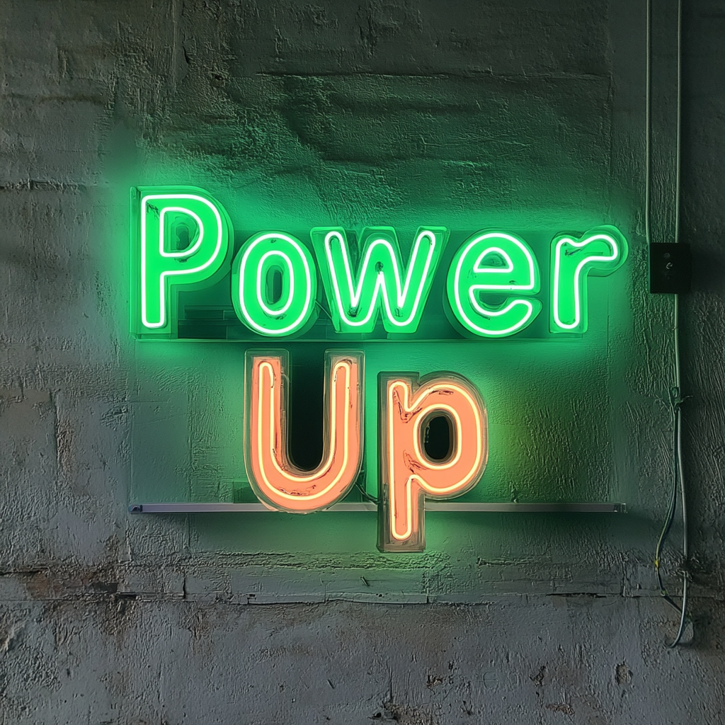 "Power Up" - Green Neon Sign, 24 Inches
