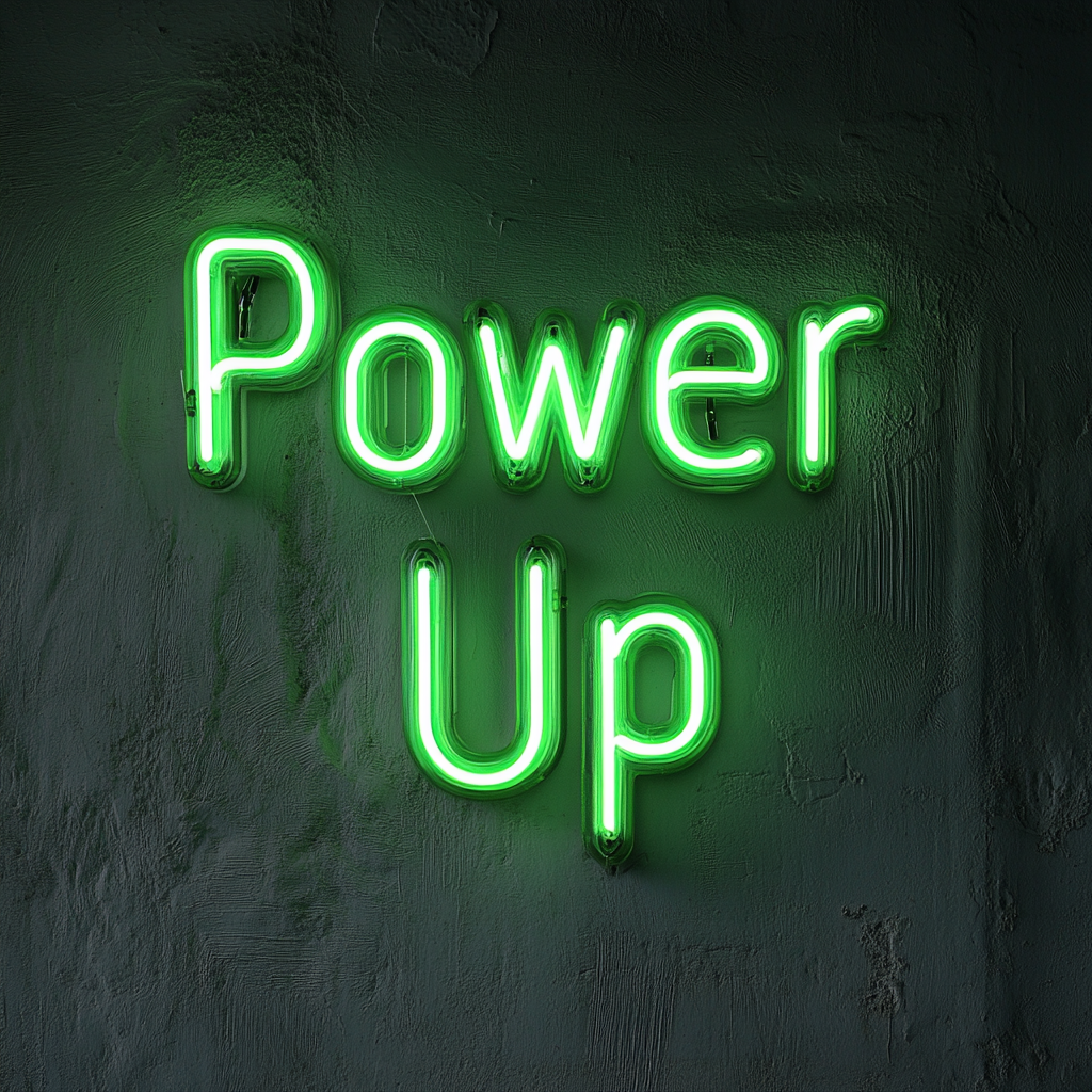"Power Up" - Green Neon Sign, 24 Inches