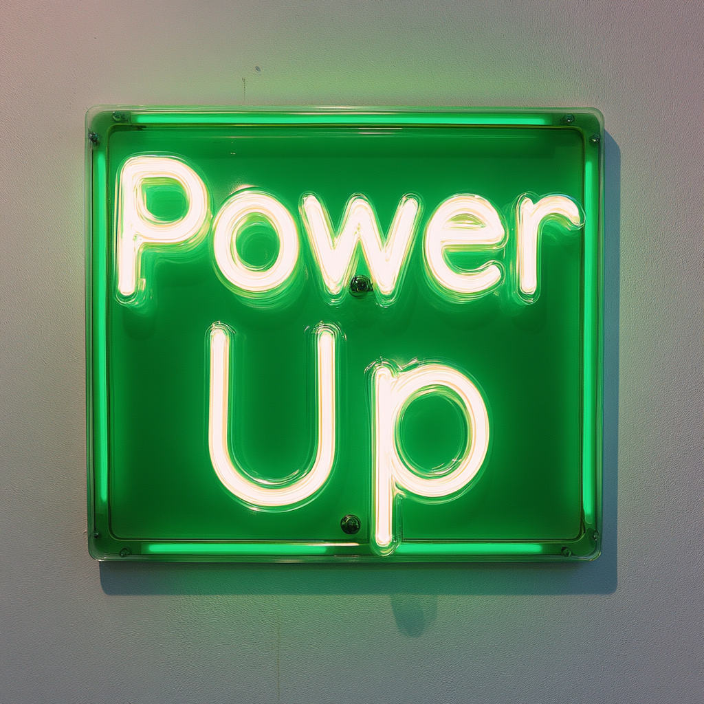 "Power Up" - Green Neon Sign, 24 Inches