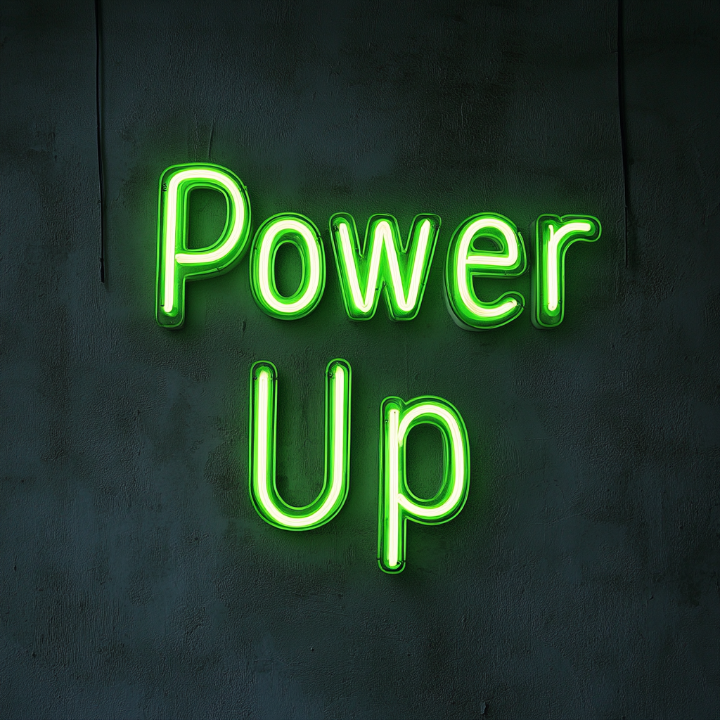 "Power Up" - Green Neon Sign, 24 Inches