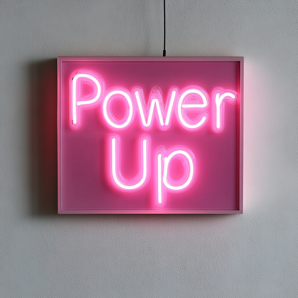 "Power Up" - Pink Neon Sign, 24 Inches
