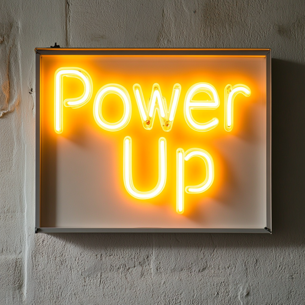 "Power Up" - Yellow Neon Sign, 24 Inches
