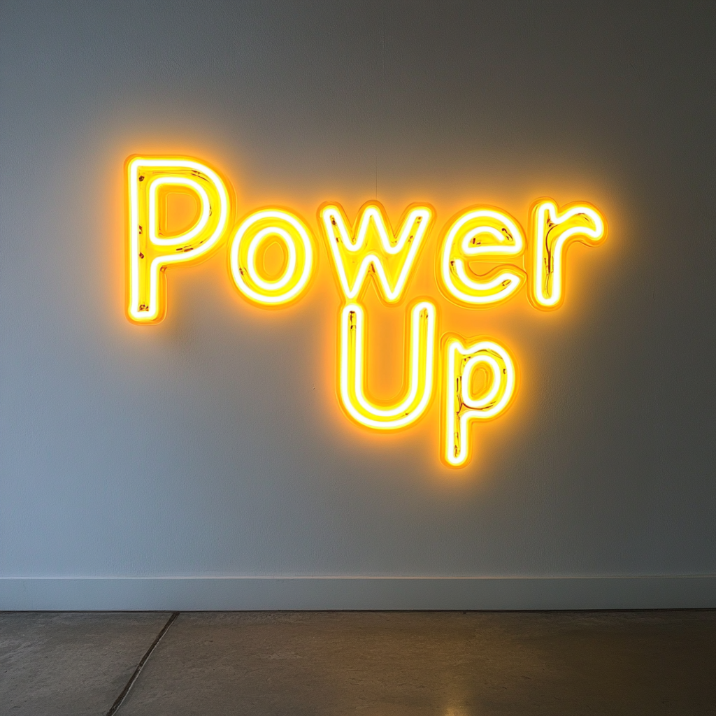 "Power Up" - Yellow Neon Sign, 24 Inches