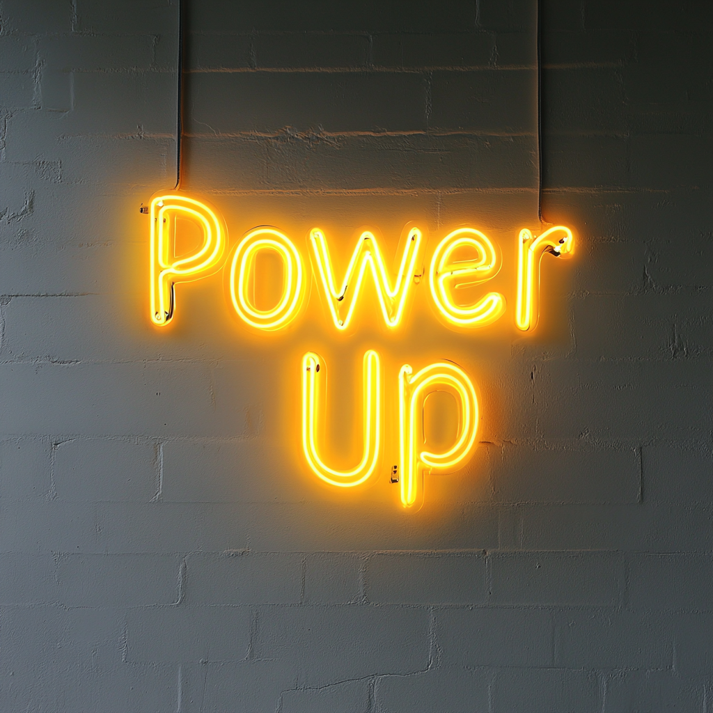 "Power Up" - Yellow Neon Sign, 24 Inches
